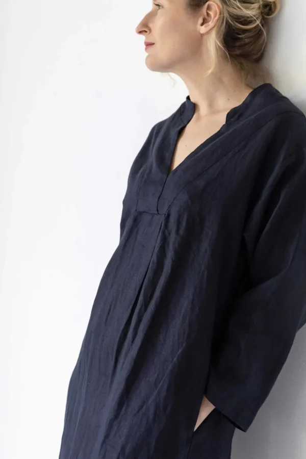 Emma Linen Dress In Dark Navy