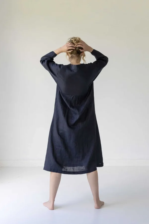 Emma Linen Dress In Dark Navy