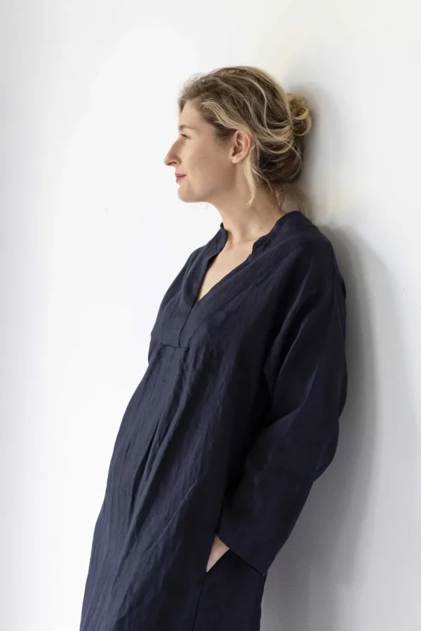 Emma Linen Dress In Dark Navy