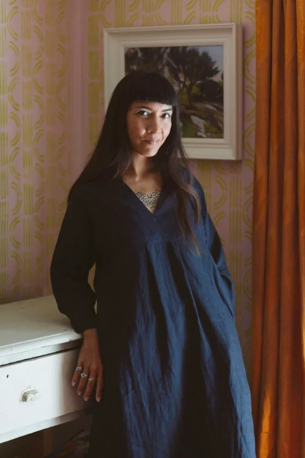 Emma Linen Dress In Dark Navy