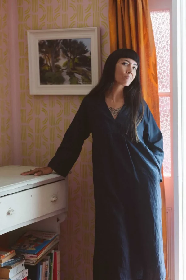 Emma Linen Dress In Dark Navy