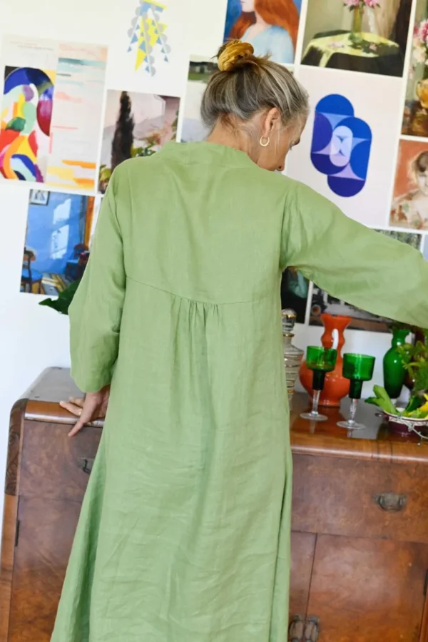 Emma Linen Dress In Herb Green