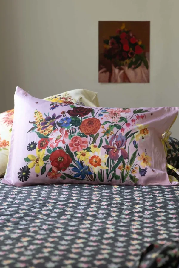 Rainbow Floral Pink Pillowcase Set *Organic Cotton