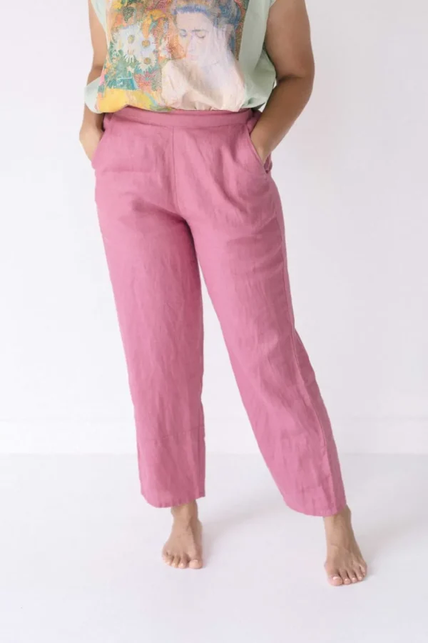 Sara Linen Pant In Rose