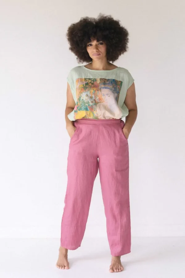 Sara Linen Pant In Rose