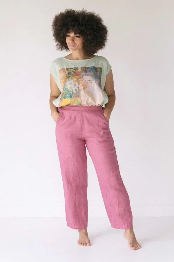 Sara Linen Pant In Rose